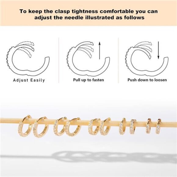 5 Pairs Tiny Gold Huggie Hoop Earrings for Women, Lightweight Cubic Zirconia - Picture 5 of 8